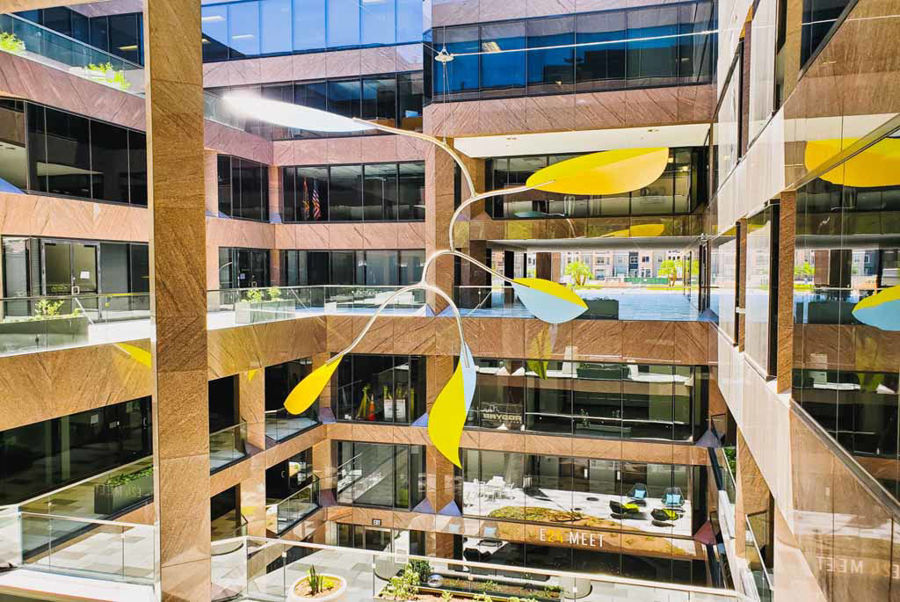 Curved Stainless Steel Artwork at Camelback Commons Building